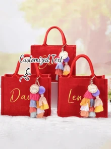 Customized Christmas Gift Bags, Christmas Tote Bags, Holiday Gifts, Linen Christmas Bags, Burlap Christmas Bags, Women's Christmas Gift Bags, Christmas - Orange - View 5