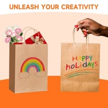 100Pcs Gift Bags 8.3x4.3x10.6 Kraft Brown Paper Gift Bags With Handles Bulk For Wedding, Party Favor, Grocery, Shopping, Retail, Merchandise Medium Paper Sacks - Lạc đà nhỏ - Xem 9