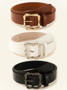 Bộ 3 thắt lưng vuông tối giản 3 màu khóa cho nữ, đa năng cho váy, áo phông, quần, trang trí, thường ngày & trang trọng, thắt lưng da PU màu trơn cho đi làm hàng ngày - Nhiều màu - Xem 3