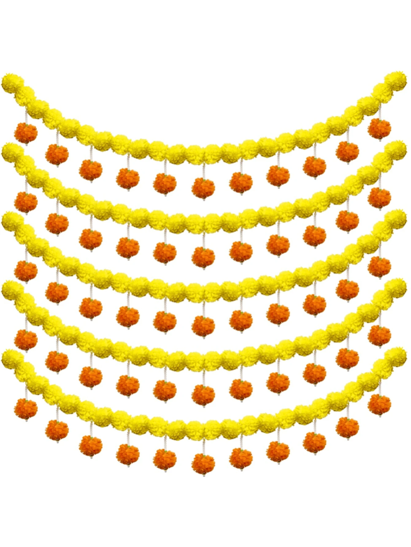 1条人造万寿菊花环 - 4.5英尺长，黄色仿真悬挂式，万圣节装饰，适用于家居餐厅、墙壁、拱门、门口、室内外装饰、婚礼背景、排灯节、感恩节、圣诞节派对、节日、乔迁礼物 - 黃色 - 查看 1