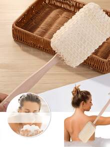 1 escova de banho de fibra de sisal natural, bucha vegetal com cabo longo para esfoliação, esfoliação das costas e massagem
