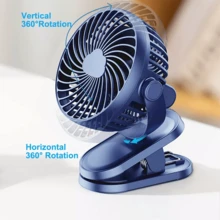 Portable Clip On Fan USB Rechargeable 3 Speeds Table Desk Air Cooling Small Fans,Holiday Essentials,Portable Fan,Hand Fan,Mini Fan,Pram Fan,Handheld Fan For Summer - Blue - View 4
