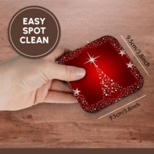 4/8pcs Christmas Square & Round Acrylic Coasters, Red Christmas Tree & Star Design, Non-Slip Heat-Resistant Drink Coasters For Home Decor, Holiday Gifts - Multicolor - View 8