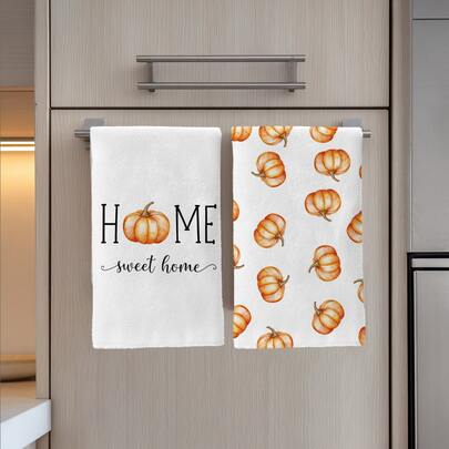 2 piezas Toallas de cocina con diseño minimalista de calabaza y "Hogar, dulce hogar", de material de microfibra suave de 40*60cm, adecuadas para el hogar, la cocina, el restaurante, el camping al aire libre, paños de cocina absorbentes