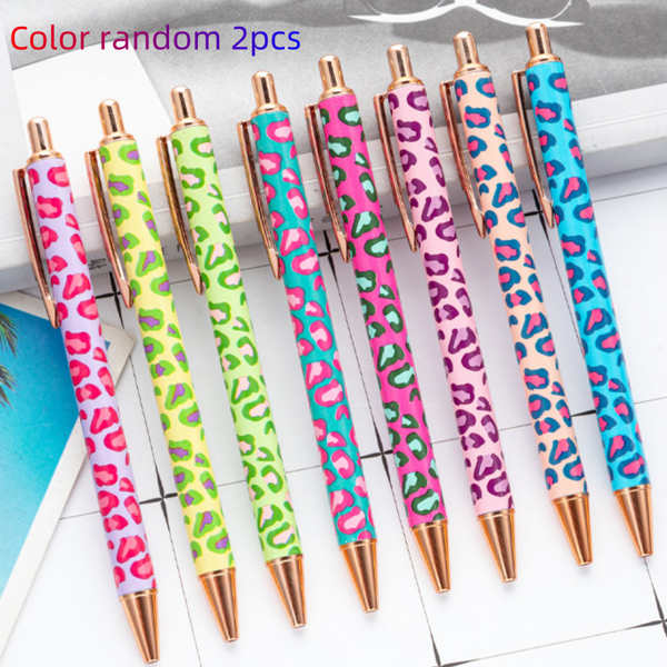 2pcs Heat Transfer Printed Pens, Multi-Color Patterns, Minimalist Gift Pens, Creative Cartoon Cute Leopard Print Ballpoint Pens