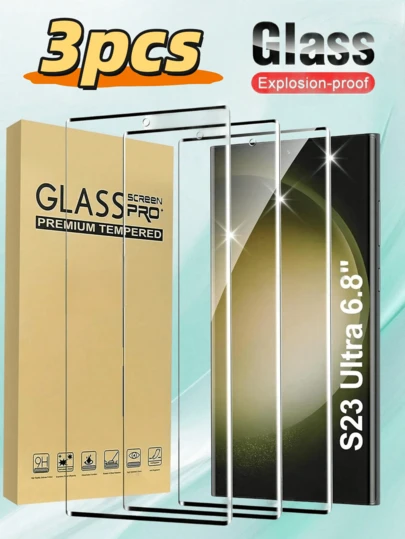 3pcs Tempered Glass Screen Protector, Compatible With Samsung Galaxy S21FE/S23FE/S21/S21 Plus/S22/Note10+/S8+/S9+/S10+/S20/S25 Plus/S24 Plus, Anti-Explosion, Waterproof, Anti-Fingerprint, Anti-Drop, Anti-Scratch, Anti-Collision, High Definition, Bubble-Free