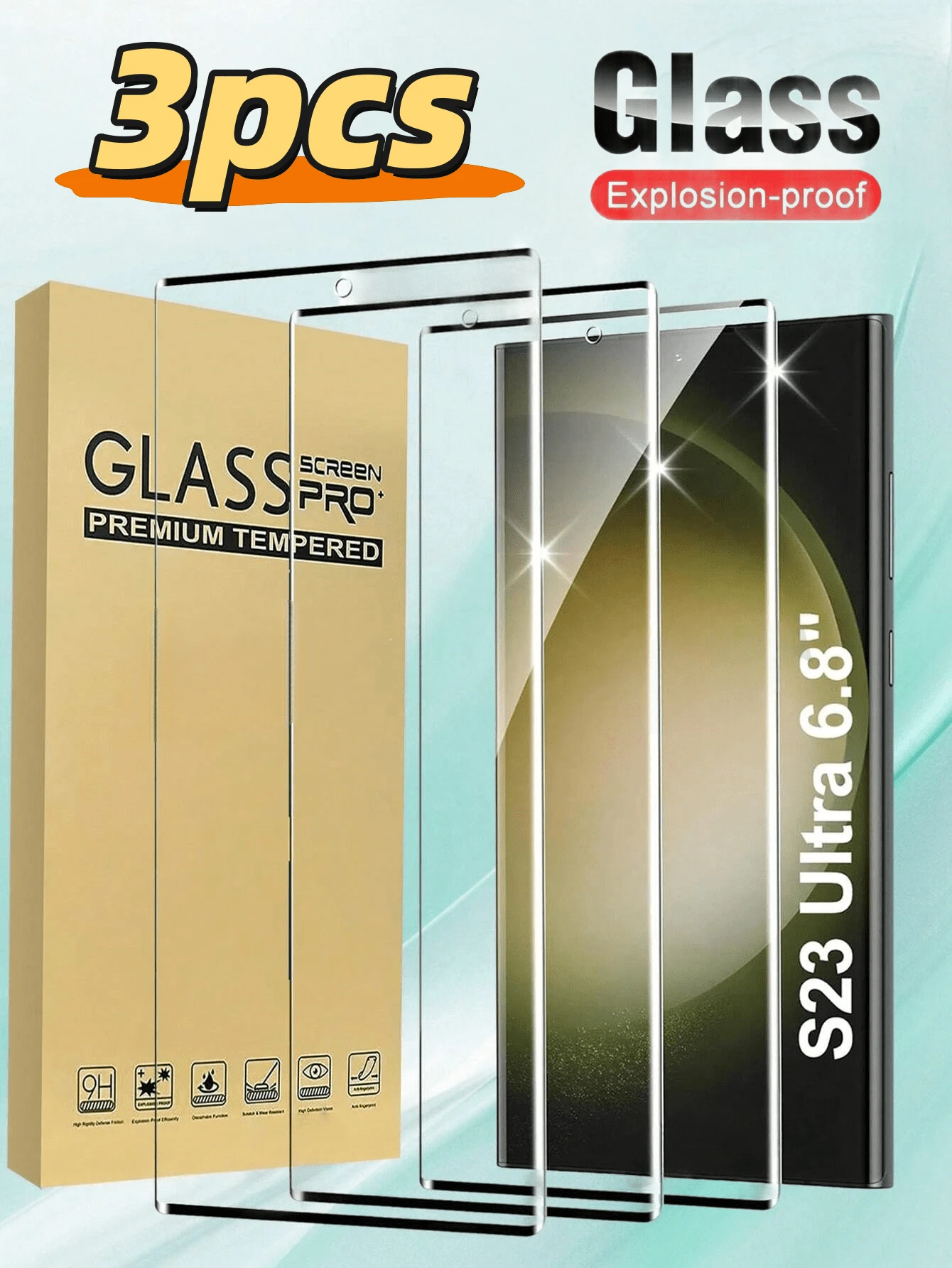 3pcs Tempered Glass Screen Protector, Compatible With Samsung Galaxy S21FE/S23FE/S21/S21 Plus/S22/Note10+/S8+/S9+/S10+/S20/S25 Plus/S24 Plus, Anti-Explosion, Waterproof, Anti-Fingerprint, Anti-Drop, Anti-Scratch, Anti-Collision, High Definition, Bubble-Free - Clear - View 1