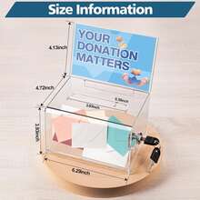 1pc Clear Donation Box With Lock, Ballot Box With Sign Holder, Fundraising Suggestion Box, Tip Jar With Slot For School, Conference, Party Event, Carnival Prize Ticket Collection Box (6.29" L X 4.72" W X 8" H) - Multicolor - View 4