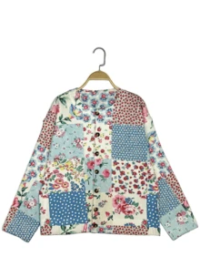 Fashionable New Round Neck Long Sleeve Cardigan Women Top, Floral Digital Print Casual Lightweight Knit Sweater Jacket - Multicolor - View 2