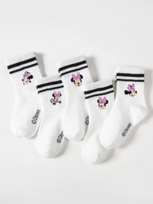 Disney 5双可爱老鼠图案儿童船袜，黑白条纹运动款，可爱独特的卡通设计，时尚休闲舒适的学生袜，适合日常穿着，也是返校和节日礼物之选。 - 彩色 - 查看 3
