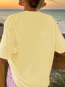 CONJUNTO SHORT ROSA RALLADO CON DISEÑO DE AZUCENA FLOR IDEAL PARA PLAYA O VERANO - Amarillo - Ver 2