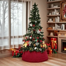 1 Stück Weihnachtsbaum Umrandung, luxuriöser, retro burgunderroter gestrickter Weihnachtsbaum Rock Basis - weich, stabil, elegant, Landhausflair für Outdoor - ideal für Familien-Urlaubsdekoration und festliche Atmosphäre - Verschiedenfarbig - Übersicht 11