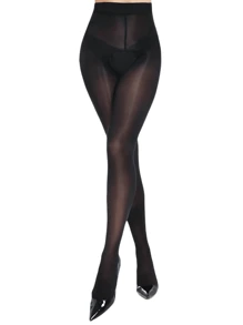 2双装女士性感开裆高密度亮面超薄高弹力连裤袜，适合日常穿着，舒适透气