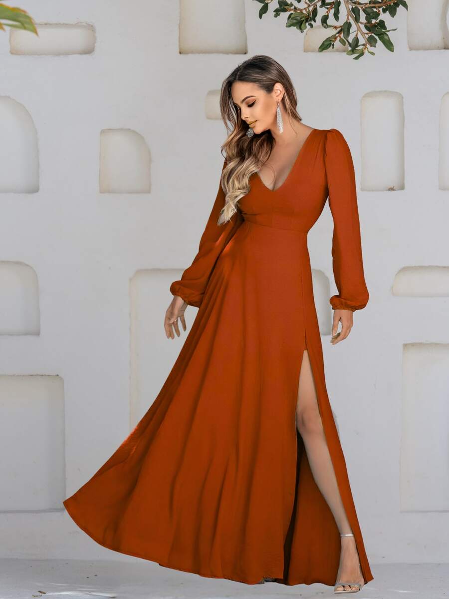 Scarlet NM Nana Marie Terracotta Long Dress Women's Terracotta Dress - 紅陶 - 查看 1