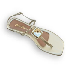 Sandália rasteirinha metalizada dedinho com tira com flores