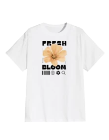 Conjunto Estilo Urbano Floral con Playera Oversize FRESH BLOOM y Shorts Rosados a Rayas para Mujer Moderna  Floral  Letras  A rayas    Casual    Ninguno    Casa - Blanco - Ver 5
