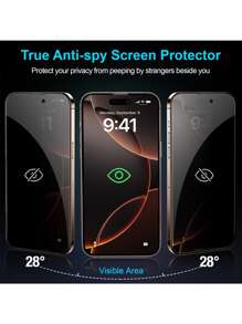 Yezodawee 2pcs Privacy Screen Protector For Samsung Galaxy A16 5G/A15/A14/A55/A54A/34, Upgraded 25° Anti-Spy Tempered Glass Screen Protector, Compatible With IPhone 17 Pro Max/17 Pro/17 Air/17/16 Pro Max/16/16 Pro/16 Plus/15/14/13/12/11/XR/XS Max, Anti-Scratch, Privacy Screen Protector - Black - View 2