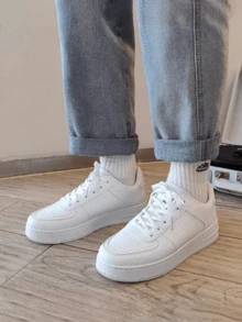 Zapatillas deportivas de color liso para hombre, tenis para hombre, tenis de hombre, tenis de mujer, ideales para practicar deportes al aire libre y para el uso diario en el tiempo libre zapatos de hombre. - Blanco - Ver 2
