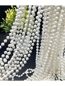 39.37 英尺 8/6 毫米人造白珍珠串珠串，装饰珍珠花环，适用于 DIY 婚礼配饰、发夹、婚礼场地装饰、节日派对、家居装饰、插花、户外花园、桌面、茶会、新娘送礼会、化妆舞会、装饰珍珠、美丽优雅的白珍珠串线轴珍珠串珠卷珍珠