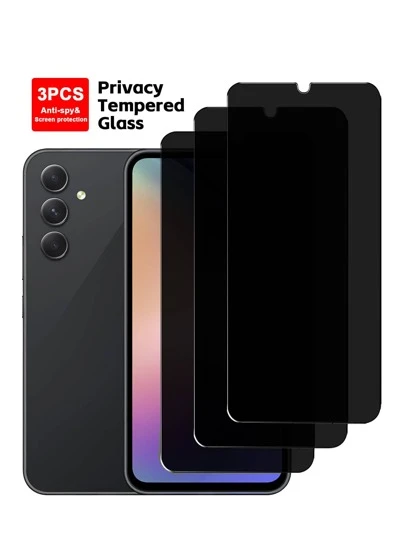 3片装，兼容三星Galaxy A05/A05s/A06/A12/A13 4G/A14/A15/A16/A22 5G/A23 5G/A25/A32 4G/5G/A33 5G/A34/A35/A36/A50/A51/A52/A53 5G/A54/A55 5G高清透明隐私钢化玻璃屏幕保护膜 | 防窥 | 防刮 | 完全兼容手机壳 | 日常保护、办公、居家等场景的必备屏幕保护配件，隐私屏幕保护膜，防水、防震、防摔、防指纹，全覆盖