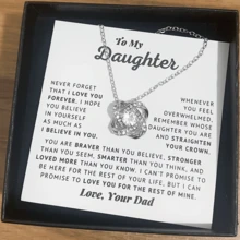 To My Daughter Love Knot Pendant Necklace, Gift From Dad, Daughter Gift, Gift For Girls Accessories, Christmas Gift With Card And Box - 銀色 - 查看 1