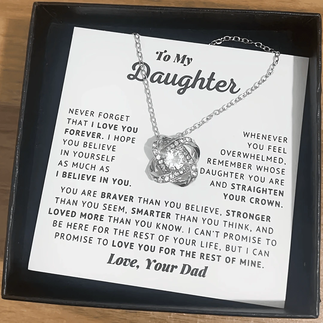 To My Daughter Love Knot Pendant Necklace, Gift From Dad, Daughter Gift, Gift For Girls Accessories, Christmas Gift With Card And Box - 銀色 - 查看 1
