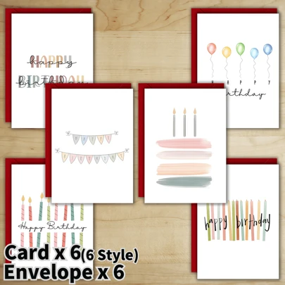 6pcs Birthday Greeting Cards With Envelopes, Unique Birthday Gift Cards Suitable For Family, Friends, Colleagues, Birthday Gift Decoration Cards
