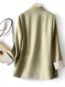 Women's Sleeve Stripe Patchwork Single-Button Regular Blazer - Army Green - View 2