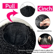 18Inch Half Wigs Human Hair Afro Kinky Curly Headband Wig Upgrade 3 IN 1 Half Wig With Drawstring Seamless Clip Ins Flip Over Wig - Natural Black - 查看 7