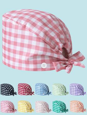 1ชิ้น หมวกทำงานผู้หญิงคุณภาพสูง ผ้าโพลีเอสเตอร์ลายผูก, ดีไซน์แบบเต็มหลัง, มีตะขอ รูปสายสำหรับหน้ากาก, เหมาะสำหรับแพทย์ พยาบาล และพนักงานในโรงพยาบาล สถานเสริมความงาม และคลินิกสัตว์