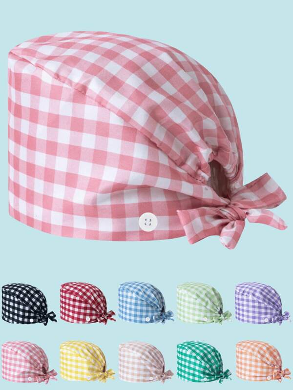 1pc Women's High-Quality Polyester Pattern Tie Design Work Cap/Nurse Cap, Full Back Design, Side Mask Rope Hook, Suitable For Doctors, Nurses, And All Hospital, Beauty Salon, And Veterinary Clinic Workers