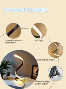 2 套现代台灯，可调光螺旋床头灯，3 色 10 亮度 LED 台灯，适用于卧室、客厅、办公室 - 黑色B款 - 查看 5