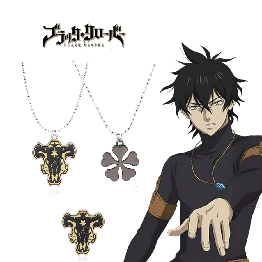 1 mặt dây chuyền hình cỏ bốn lá đen Anime, logo bò đen Asta năm lá, dây chuyền xương đòn quyến rũ, trang sức cá nhân hóa - Nhiều màu - Xem 1