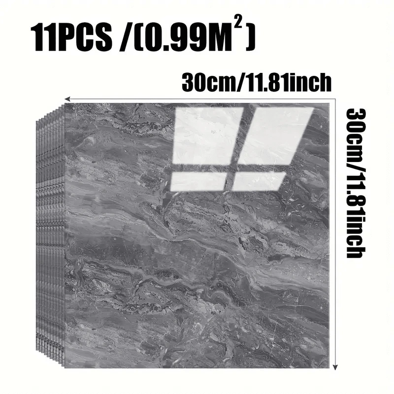 11pcs/0.9㎡ Dark Grey Marble Pattern Peel And Stick Tile Stickers - Waterproof Aluminum Composite Wall Panels, Suitable For Renovation And Decoration, Ideal For Valentine's Day, Wedding And Birthday Decor