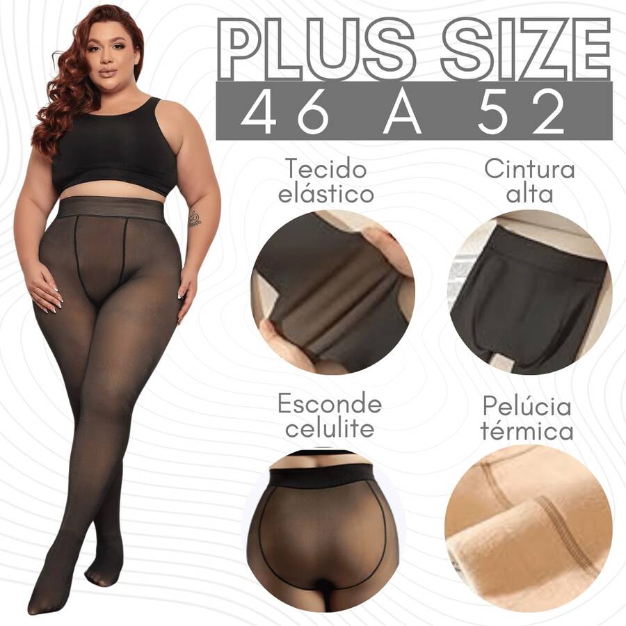 Plus Size XXXXL Up To 54 Women's Thermal Tights Lined With Plush Winter Warm - Black - View 1