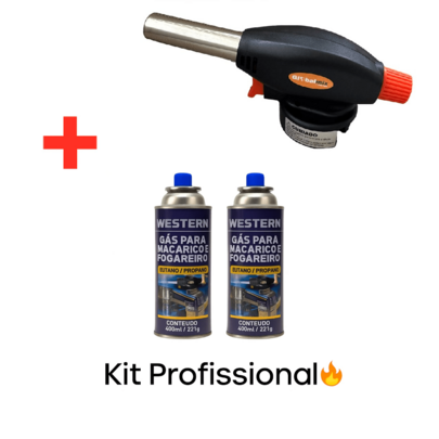 Kit Maçarico Culinário e Gás Para Cozinha Confeitaria Camping Manutenção Gás Butano Propano 400ml Portátil Original Fogareiro
