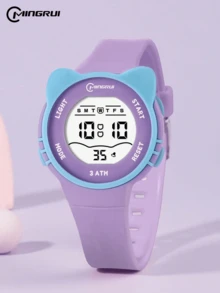 MINGRUI 30M Waterproof Cartoon Cat Colorful Digital Kids Watch With Alarm, Timer, Luminous For Children, Girls, School Supplies, Cute Anime - White - View 8
