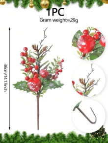 1PC/2PCS/4PCS Christmas Decoration Artificial Pine Branches With Red Apple Berries Pinecone Artificial DIY Craft Flower Wreath Home Decoration Christmas Decorations Room Decor Winter