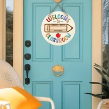 1pc, Welcome To Classroom, Teacher Welcome Sign, Wooden Welcome Sign, Round Wooden Teacher Sign, Wooden Teacher Door Sign, Round Wooden Hanging Wall Art, Holiday Decoration, Teacher Gifts, Return School Gifts