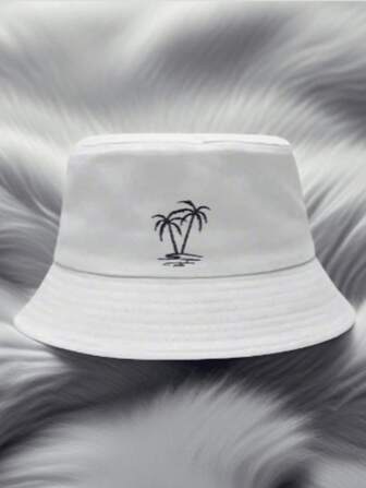 Men's Fashionable Bucket Hat, Coconut Print, 2 Color Options, Suitable For Daily Wear, Beach, Sun Protection