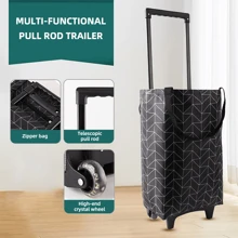 1pc Large Capacity Foldable Shopping Cart Bag (With Handle Design, More Convenient), Durable Oxford Cloth Material, Portable Hand Truck, Load Capacity 20kg, Square Design, With Wrist Strap, Suitable For Graduation Season, Suitable For Supermarket Shopping, With Wheels, Can Be Pulled