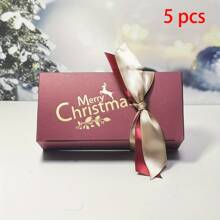 5/10/20pcs Christmas Candy Gift Boxes With Ribbon, Festive Paper Treat Containers For Holiday Favors, Xmas Party Decorations, Anniversary Gifts – Elegant Seasonal Packaging For Cookies And Sweets