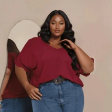 Plus Size Blouses - 黑色,酒紅色和綠色 - 查看 8