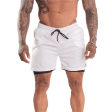 Men's 2-In-1 Double Shorts Kit With Internal Pocket For Running, Training And Gym – Thermal Compression - 1-Đen 1-Trắng - Xem 11