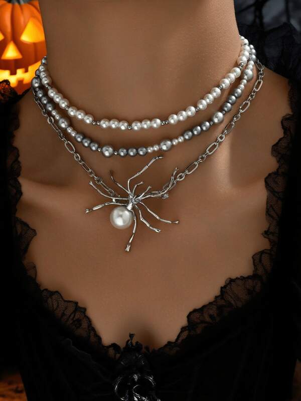 1 pièce Collier multi-couches avec pendentif araignée en perle ABS de style gothique sombre, convient pour le port quotidien, les fêtes et les festivals des femmes
