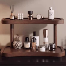 双层置物架,优雅收纳架,适用于化妆品、香水和护肤品,非常适合浴室、厨房和办公桌,带有独立的封闭式储物隔层。 - 棕色的 - 查看 3