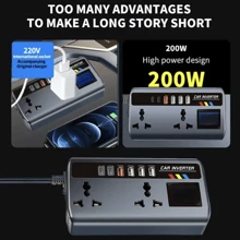 车载电源逆变器，DC12V/24V自动电源转换器，200W，带4个USB接口和2个Type-C接口，插座式车载电源适配器，适用于轿车、SUV和公路旅行 - 彩色 - 查看 9