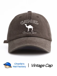 1 顶男女通用复古水洗棒球帽 - 复古驼色轮廓及字母图案 - 提供大地色系（咖啡色、黑色、卡其色、海军蓝）和流行色（酒红色、灰粉色、橙色）可选 - 柔软的牛仔布质感老爹帽，适合户外探险和馈赠 - Genuine Taste - 查看 22