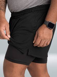 Bermuda 2 In 1 Plain Plus Size G1 G2 G3 Double Layer Shorts With Compression Sport Fitness - 黑色 - 查看 4