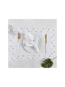 8-Piece Placemat Kit With 4 Embroidered Placemats (50cm X 35cm) And 4 Napkins (35cm X 35cm) Table Set - COLORFUL POLKA DOTS - View 1